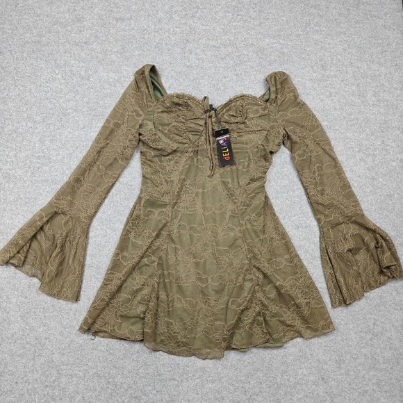 dELiA*s Dresses & Skirts - DELiA*s Dress Womens XXL Green Lace Fit & Flare Off Shoulder Mini Dolls Kill New